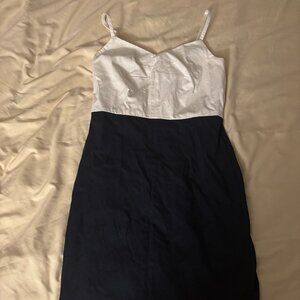 Express White/Navy Blue Office Sweetheart Dress with straps